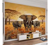QDJKBL Elephant Wall Mural African Wildlife Wallpaper 3D Elephant Mural Wallpaper Sunset Themed Murals Grassland Animals Murals for Living Room Bedroom Bathroom 450 x 305 cm