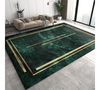 QDJKBL Emerald Green Marble Area Rugs, Golden Striped Regular Geometric Retro Area Carpet, Indoor Area Rug Fuzzy Plush Soft Apply to Teen Room Decor, 180 x 270 cm