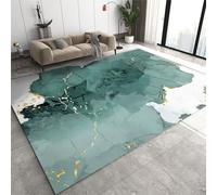 QDJKBL Emerald Green Marble Turquoise Area Rugs, Gilded Ink Abstract Art Apartment Carpet, Living Room Carpet High Density Dust-Proof for Bath Mat Balcony Dorm Room, 160 x 220 cm