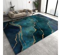 QDJKBL Emerald Green Turquoise Area Rugs, Abstract Marble With Gilded Curved Stripes Non-Slip Carpet, Modern Rug High Density Dust-Proof for Teen Room Decor Dining Room Office, 160 x 200 cm