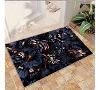 QDJKBL Entrance Rug 60 X 140 Cm Black Flowers Palm Leaves, Tropical RainForest Plants Doormats, Entrance Carpet Dust-Proof for Entryway