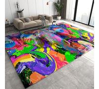 QDJKBL European Style Colorful Elephant Graffiti Area Rugs, 3D Bohemian Abstract Pattern Indoor Area Rug, Modern Rug Easy to Clean Fine Fluff Short Velvet for Playroom Cafe Office 80 x 150 cm