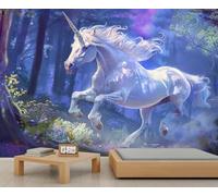 QDJKBL Fantasy Animal Murals White Galloping Horse Mural Enchanted Forest Animal Wallpaper for Bedroom Magical Creature Mural for Bedroom Kids Room Decor 400 x 280 cm