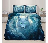 QDJKBL Fantasy Wolf Duvet Set White Ice Wolf Duvet Cover Mystical Wildlife Bedding Set Super King Duvet Covers Game-Themed Cartoon Animal Comforter Cover for Bedroom