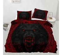 QDJKBL Fierce Wolf Duvet Cover Set Norse Mythical Creature Bedding Set Teen Boys' Bedding Covers Double Duvet Covers Dark Fantasy Comforter Cover for Bedroom Decor