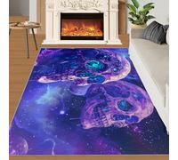 QDJKBL Galaxy Space Skull Bedroom Rug Psychedelic Purple Skull Area Rug Fantasy Universe Starry Sky Carpet Water Proof Washable Rugs for Living Room 80x150 cm
