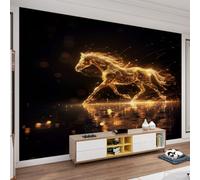 QDJKBL Galloping Horse Wall Mural Golden Glowing Horse Mural Water Wildlife Murals Fantasy Animal Murals for Living Room Bedroom Hd Printing Wallpaper 430 x 300 cm