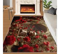 QDJKBL Gothic Skeleton Area Rug Red Roses Gothic Carpet Romantic Dark Art Carpet Horror Skull Area Rugs for Living Room Bedroom Comfortable Feet 120x180 cm