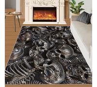 QDJKBL Gothic Skull Area Rug 3D Embossed Skull Living Room Carpet Horror Skeleton Rug Dark Theme Area Carpet for Bedroom Door Mats Porch 160x220 cm