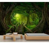 QDJKBL Green Forest Wall Murals Big Tree Forest Natural Scenery Wallpaper Wooden Bridge Tropical Rainforest Mural Large Nature Wallpaper for Bedroom Sofa Wall 350 x 256 cm
