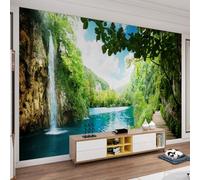 QDJKBL Green Forest Waterfall Wall Murals Natural Scenery Outdoor Wooden Bridge Trail Large Wall Murals Wall Paper Decor Bright Color Light Texture for Kitchen Dining Kids Room - 150 x 100 cm