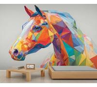 QDJKBL Horse Head Wall Murals Colorful Horse Head Wallpaper Abstract Geometric Animal Mural 3D Fantasy Animal Murals for Living Room Bedroom 250 x 175 cm