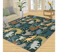 QDJKBL Kids Dinosaur Rugs Kids Bedroom Dinosaur Area Rug Jungle Animal Themed Floor Mat Cute Cartoon Animal Carpet Non-Skid Rugs for Living Room Home Decor 70x120 cm