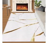 QDJKBL Luxury White Marble Area Rugs 120 x 180 cm Rug Simple Gold-Plated Curved Irregular Lines Washable Rug, Living Room Carpet Water Proof Foldable for Dining Room Office
