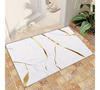 QDJKBL Luxury White Marble Area Rugs 60 x 140 cm Rug Simple Gold-Plated Curved Irregular Lines Washable Rug, Entrance Carpet Water Proof Foldable for Entrance Door Entryway