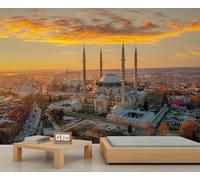 QDJKBL Mosque Mural Wallpaper Sunset City Landscape Mural Historic Architecture Wall Murals Nordic City Building Murals for Bedroom Living Room Dining Room 500 x 317 cm