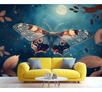 QDJKBL Mystical Butterfly Mural Moon Phases Butterfly Wallpaper Vintage Moth Mural Night Starry Sky Murals Boho-Chic Celestial-Themed Decor for Bedroom Living Room 200 x 140 cm
