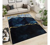 QDJKBL Navy Blue Marble Bedroom Rug European Style Luxury Gilded Abstract Indoor Area Rug Kitchen Mat Comfortable Feet Machine Washable for Hardwood Floors Living Room 80 x 220 cm