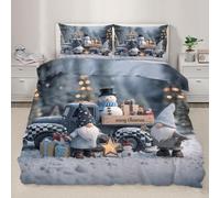 QDJKBL Nordic Christmas Gnome Duvet Cover Vintage Truck Snowman Bedding Set Winter Forest Snow Scene Comforter Set Soft Comforter Cover for Cozy Holiday Bedroom Decor Single 137 x 200 cm