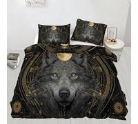 QDJKBL Norse Wolf Comforter Cover Mystic Black Gold Wolf Bedding Sets Single Duvet Covers Norse Mythology Bedroom Decor Dark Fantasy Duvet Cover Set Ultra Soft Skin-Friendly