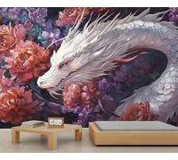 QDJKBL Oriental Dragon Mural 3D Fantasy Dragon Wallpaper Peony Floral Wall Mural Oriental Fantasy Themed Decor for Bedroom Vintage Floral Animal Murals 400 x 280 cm