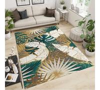 QDJKBL Palm Plantain Vintage Leaves Area Carpet Golden Green Tropical RainForest Plants Rugs for Bedroom Distressed Carpet Fuzzy Plush Soft Comfortable Feet for Family and Pet Home Decor 60 x 120 cm