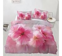 QDJKBL Pink Sakura Floral Duvet Cover, Cherry Blossom Bedding Set, Watercolor Floral Comforter Cover, Vintage Romantic Flowers Comforter Set Soft Microfiber With Pillowcase Double 200x200cm