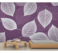 QDJKBL Purple Leaf Wall Mural 3D Botanical Leaf Wallpaper Retro Leaves Murals Nature Minimalist Themed Decor for Bedroom Living Room 500 x 317 cm