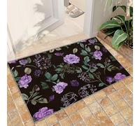 QDJKBL Purple Rose Flower Floral Area Rug Modern Garden Green Plant Leaves Rugs for Bedroom Indoor Rug Short Velvet Easy Care Fast Drying for Living Room Study Kitchen 60 x 90 cm