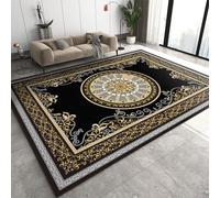 QDJKBL Retro Moroccan Ethnic Pattern Area Rugs, Modern Black and Gold Country Folk Bedroom Rug, Modern Rug Short Velvet Easy Care for Door Mats Porch Hotels, 180 x 220 cm