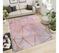 QDJKBL Rose Pink Marble Area Rugs, Luxurious Gold Plated Curved Geometric Triangle Lines Bedroom Rug, Runner Rug Short Velvet Fuzzy Plush Soft Apply to Office Family and Pet Farmhouse, 120 x 170 cm