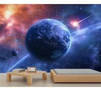 QDJKBL Sci-Fi Galaxy Wallpaper Blue Cosmic Planet Wall Mural Cosmic Nebula Mural Space Meteor Murals Fantasy Universe Landscape Wallpaper for Bedroom Living Room 500 x 317 cm