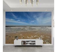 QDJKBL Sea Beach Shallows Wall Murals Blue Sky and White Clouds Natural Scenery Wall Paper Decor Wall Stickers Wear Resistant High Toughness for Living Bedroom Bathroom - 250 x 175 cm