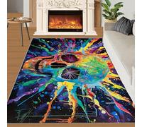 QDJKBL Skeleton Area Rugs Psychedelic Rainbow Skull Area Rug Watercolor Graffiti Splatter Art Rug Boys' Playroom Carpet for Living Room Bedroom 180x270 cm