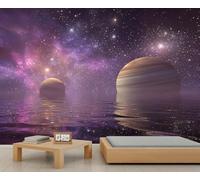 QDJKBL Space Planet Wallpaper for Bedroom Fantasy Purple Nebula Wall Murals Sci-Fi Starry Sky Mural Water Reflection Starry Sky Wallpaper for Living Room Farmhouse 500 x 317 cm