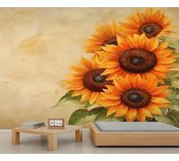 QDJKBL Sunflower Mural Hand Painted Floral Wallpaper Mural Retro Floral Murals Oil Painting Flower Wallpaper Nature Plant Murals for Living Room Bedroom Kitchen 150 x 100 cm
