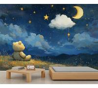 QDJKBL Teddy Bear Mural Wallpaper Oil Painting Starry Night Sky Wall Mural Fantasy Oil Painting Landscape Murals for Living Room Bedroom Wallpaper Not Peel and Stick 500 x 317 cm