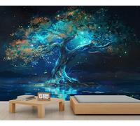 QDJKBL Tree of Life Mural for Living Room Glowing Fantasy Tree Murals Starry Sky Water Reflection Mural Night Starry Sky Wallpaper for Bedroom Kitchen Dining Room 250 x 175 cm