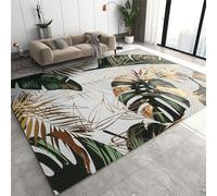 QDJKBL Tropical Rainforest Plants Area Rugs, Golden Green Leaves Jungle Palm Leaves Indoor Area Rug, Lounge Rug Bright Color Apply to Door Mats Porch, 60 x 100 cm