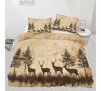 QDJKBL Vintage Deer Duvet Cover Rustic Hunting Bedding Set Deer Animal Silhouette Comforter Cover Double Duvet Covers Country Style Bedroom Decor Bedding