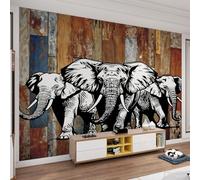 QDJKBL Vintage Elephant Wall Mural Black and White Elephant Wallpaper Mural African Wildlife Murals Rustic Wood Background Wallpaper No Foaming Murals for Bedroom 400 x 280 cm