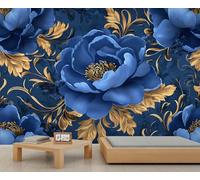 QDJKBL Vintage Peony Floral Mural Blue Peony Wallpaper Light Luxury Floral Mural Tropical Plants Flowers Murals for Living Room Bedroom Wallpaper Not Peel and Stick 250 x 175 cm