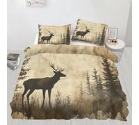 QDJKBL Vintage Rustic Deer Duvet Cover Set Pine Tree Forest Elk Silhouette Bedding Sets King Duvet Covers Country Hunting Style Comforter Cover for Bedroom Decor