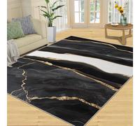 QDJKBL Washable Rug 150 X 200 Cm Abstract Black Gold Marble Texture, Gold Plated Curved Crack Lines Lounge Rug, Non-Slip Mat With Backing for Home Decor