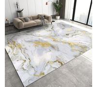 QDJKBL White Gold Marble Area Rugs, Curved Flowing Lines Doodle Art Abstract 3D Carpet, Large Area Rug Low Pile Durable Enough Apply to Family and Pet Cafe Office, 180 x 220 cm