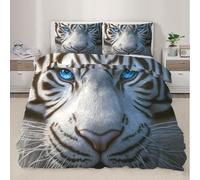QDJKBL White Tiger Duvet Cover Wild Tiger Bedding Set 3D Animal Print Comforter Set for Kids King Duvet Covers Wild Safari Comforter Cover With Pillowcases for Bedroom