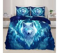 QDJKBL White Wolf Duvet Cover Fantasy Animal Comforter Set Mythical Creatures Bedding Set Super King Duvet Covers Starry Sky Forest Quilt Cover With Zipper Closure