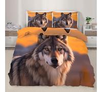 QDJKBL Wildlife Comforter Cover Wild Wolf Duvet Cover Sunset Scenery Grassland Animal Comforter Set Double Duvet Covers Nature-Inspired Home Decor Bedding With Zipper Closure