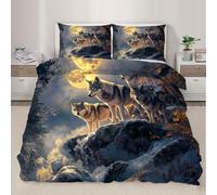 QDJKBL Wolf Pack Bedding Set Moonlit Forest Wildlife Duvet Cover Wild Wolf Pack Comforter Set Single Duvet Covers Nature-Inspired Comforter Cover for Bedroom Decor