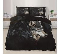 QDJKBL Wolves Duvet Cover Black Gray Wolf Bedding Set Retro Wolf Wildlife Comforter Set Single Duvet Covers Fierce Animal Boy Bedroom Comforter Cover With Zipper Closure